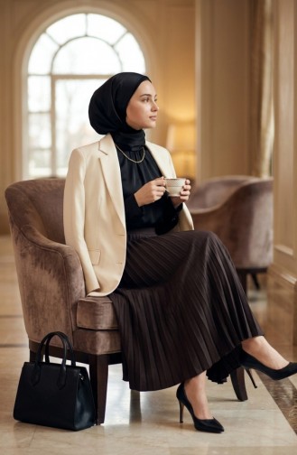 Geplooide Rok Met Elastische Tailleband 0213-15 Bruin 0213-15