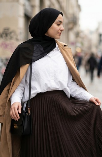 Geplooide Rok Met Elastische Tailleband 0213-15 Bruin 0213-15