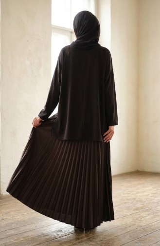 Geplooide Rok Met Elastische Tailleband 0213-15 Bruin 0213-15