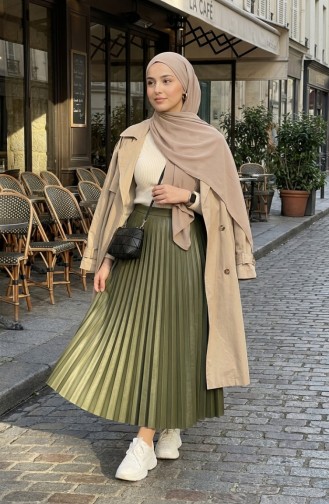 Faltenrock Mit Elastischem Bund 0213-16 Khaki 0213-16