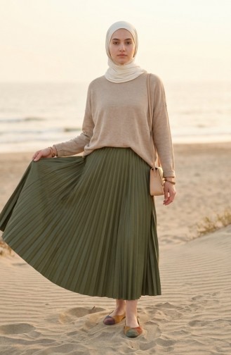 Faltenrock Mit Elastischem Bund 0213-16 Khaki 0213-16