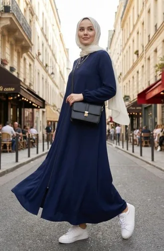 Dubbele Mevlana Abaya 2029-06 Marineblauw Met Ritssluiting 2029-06