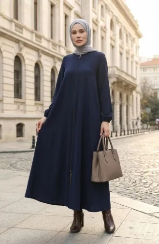 Dubbele Mevlana Abaya 2029-06 Marineblauw Met Ritssluiting 2029-06