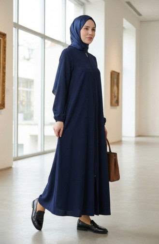 Doppelte Mevlana-Abaya Mit Reißverschluss 2029-06 Marineblau 2029-06