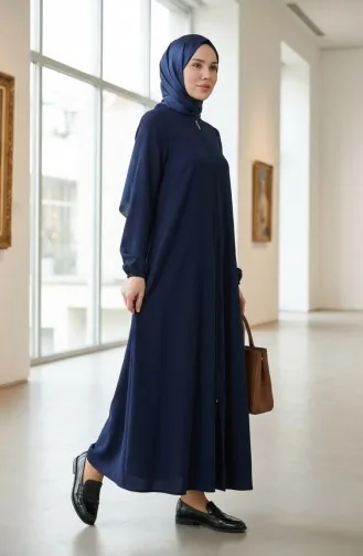 Dubbele Mevlana Abaya 2029-06 Marineblauw Met Ritssluiting 2029-06