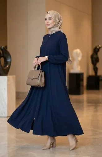 Dubbele Mevlana Abaya 2029-06 Marineblauw Met Ritssluiting 2029-06