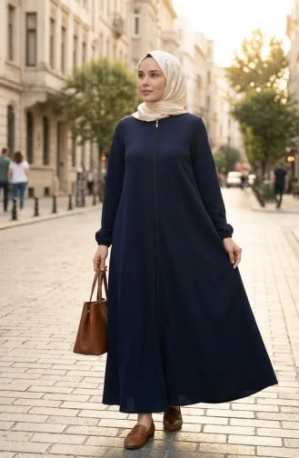 Dubbele Mevlana Abaya 2029-06 Marineblauw Met Ritssluiting 2029-06