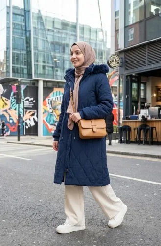 Veste Froissée à Capuche Grande Taille 6225-02 Bleu Marine 6225-02