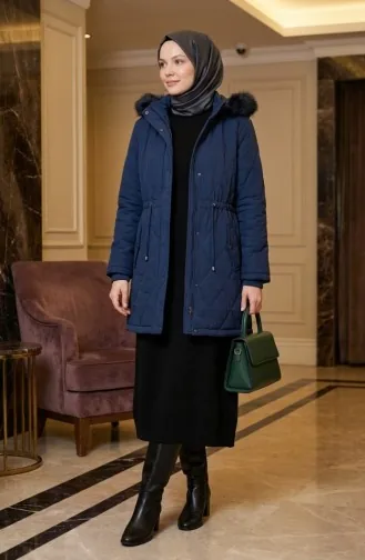 Veste Froissée à Capuche Grande Taille 6225-02 Bleu Marine 6225-02