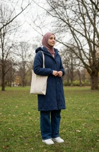 Veste Froissée à Capuche Grande Taille 6225-02 Bleu Marine 6225-02