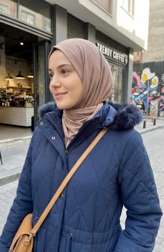 Veste Froissée à Capuche Grande Taille 6225-02 Bleu Marine 6225-02