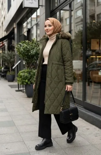 Veste à Capuche Froissée Grande Taille 6225-03 Kaki 6225-03