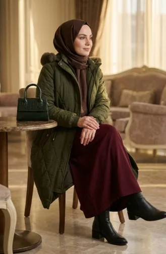 Veste à Capuche Froissée Grande Taille 6225-03 Kaki 6225-03