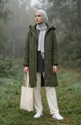 Veste à Capuche Froissée Grande Taille 6225-03 Kaki 6225-03