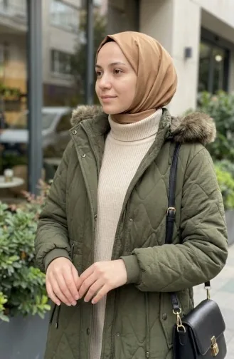 Veste à Capuche Froissée Grande Taille 6225-03 Kaki 6225-03