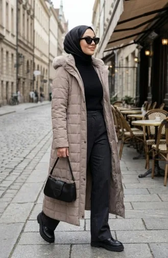 Büyük Beden Kapüşonlu Nova Mont 6320-03 Vizon