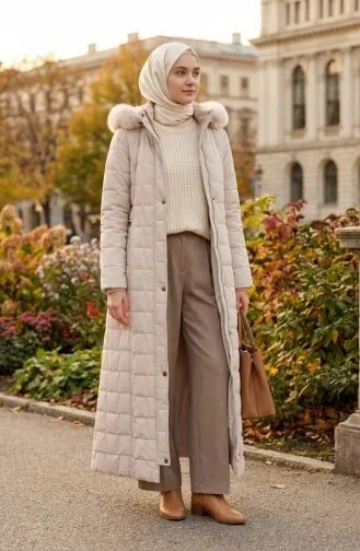 Büyük Beden Kapüşonlu Nova Mont 6320-04 Taş