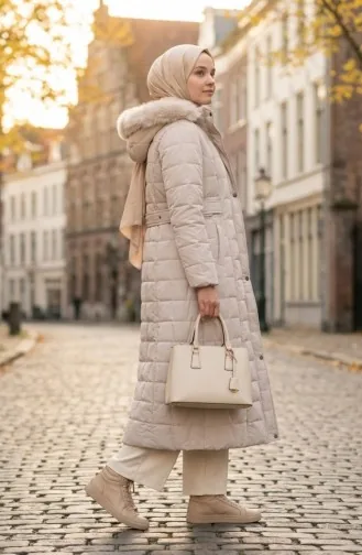 Büyük Beden Kapüşonlu Nova Mont 6320-04 Taş