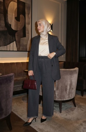 Beli Lastikli Paçası Püsküllü Kot Pantolon 2211-01 Antrasit