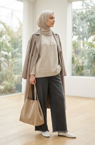 Beli Lastikli Paçası Püsküllü Kot Pantolon 2211-01 Antrasit