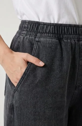 Elastic Waist Fringed Hem Denim Trousers 2211-01 Anthracite 2211-01