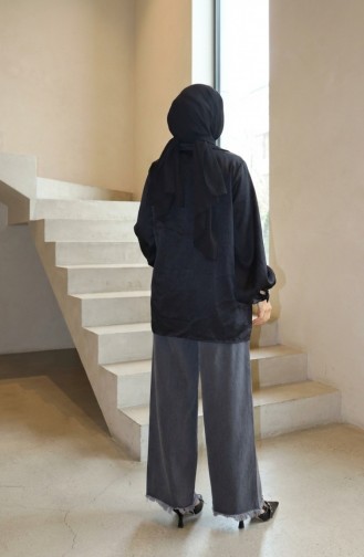 Beli Lastikli Paçası Püsküllü Kot Pantolon 2211-01 Antrasit