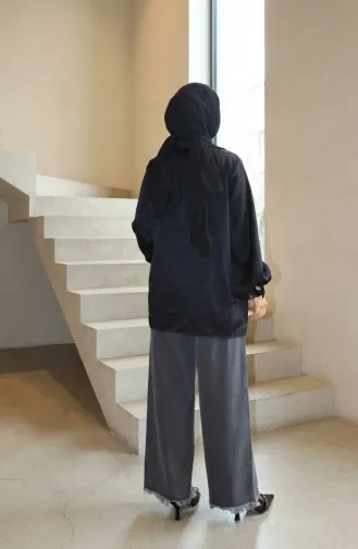 Elastic Waist Fringed Hem Denim Trousers 2211-01 Anthracite 2211-01