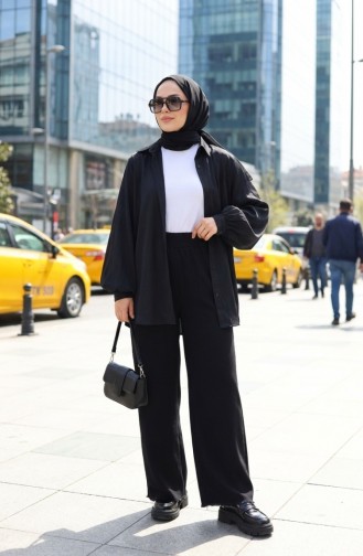 Beli Lastikli Paçası Püsküllü Kot Pantolon 2211-02 Siyah