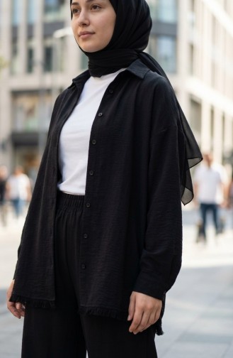 Beli Lastikli Paçası Püsküllü Kot Pantolon 2211-02 Siyah