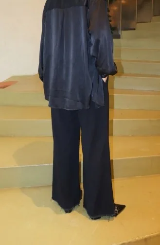 Elastic Waist Fringed Hem Denim Trousers 2211-02 Black 2211-02