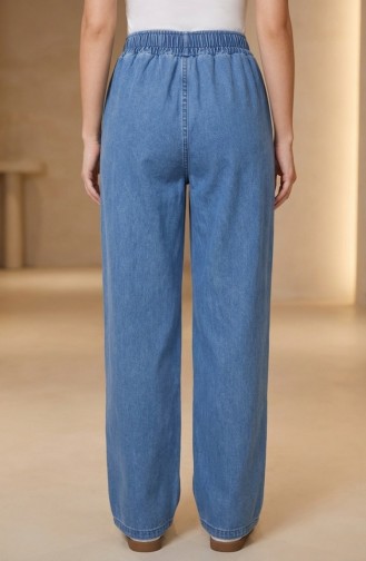 Denim Broek Met Elastische Taille En Franjes Aan De Zoom 2211-03 Blauw 2211-03