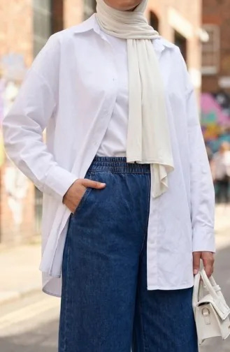 Elasticated Waist Fringed Hem Denim Trousers 2211-04 Navy Blue 2211-04