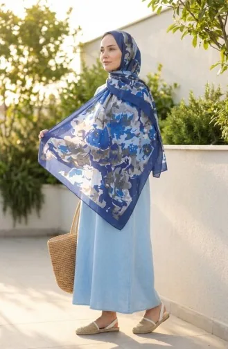 وشاح ناعم منقوش 70317-04 أزرق برلماني 70317-04