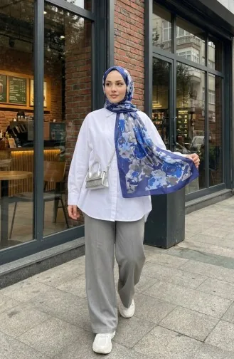 وشاح ناعم منقوش 70317-04 أزرق برلماني 70317-04