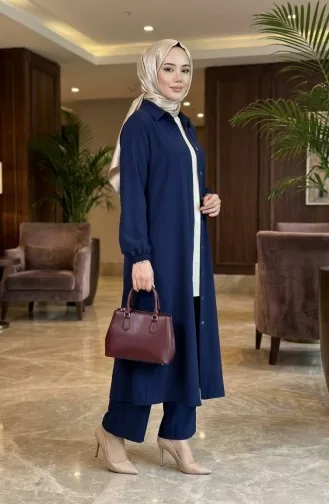 Viscose Belmando Stof Tuniek Broek Tweedelig Pak 0340-04 Marineblauw 0340-04