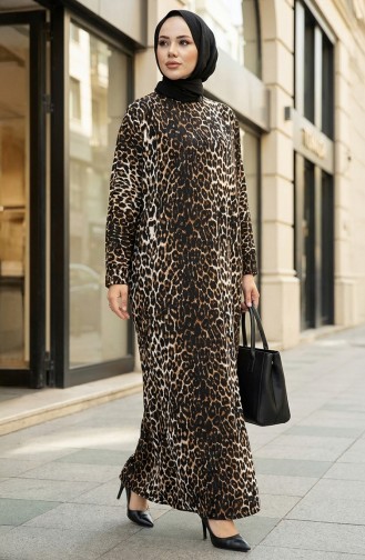 Robe En Crêpe à Motifs 7137-05 Noir Tan 7137-05