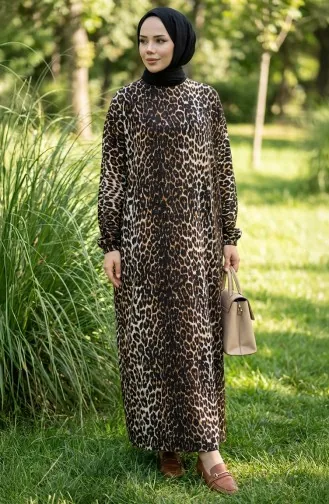 Desenli Bürümcük Elbise 7137-05 Siyah Taba