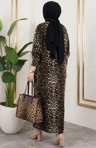 Desenli Bürümcük Elbise 7137-05 Siyah Taba