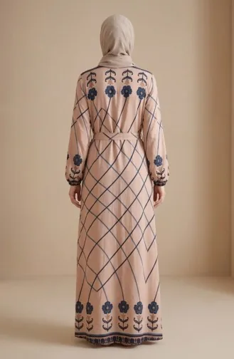 Robe Hijab En Viscose à Ceinture Et à Motifs 2203-01 Vison 2203-01