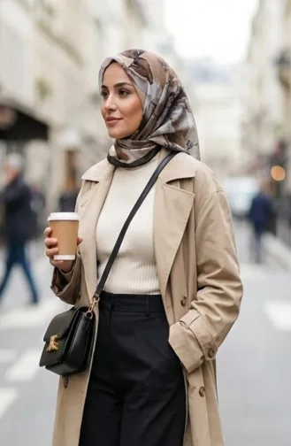 Patterned Amber Scarf 70325-04 Black Beige 70325-04