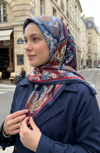 Karaca Patterned Cupra Scarf 81090-01 Navy Burgundy 81090-01