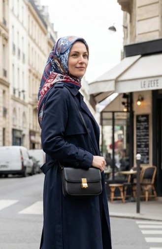 Cupra-sjaal Met Karaca-motief 81090-01 Marineblauw Bordeaux 81090-01