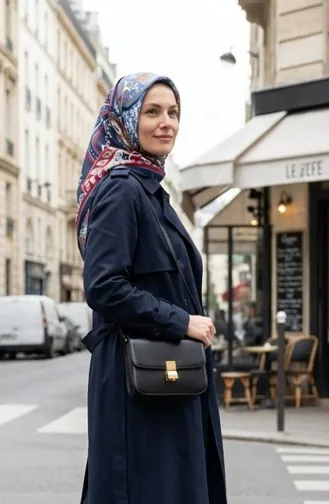 Karaca Gemusterter Cupra-Schal 81090-01 Marine-Burgund 81090-01