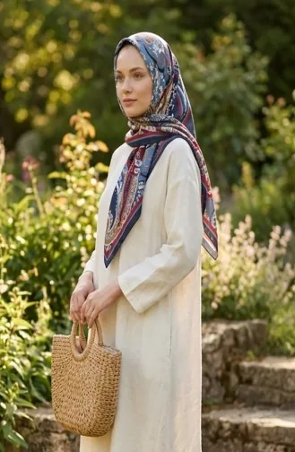 Karaca Gemusterter Cupra-Schal 81090-01 Marine-Burgund 81090-01