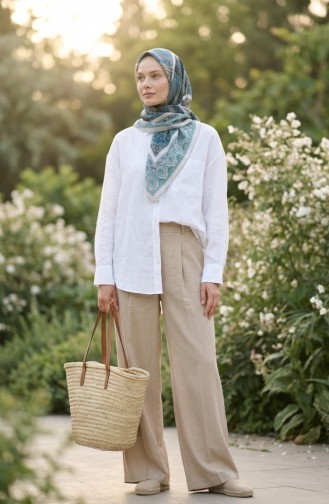 Karaca Patterned Cotton Scarf 81091-02 Beige Green 81091-02