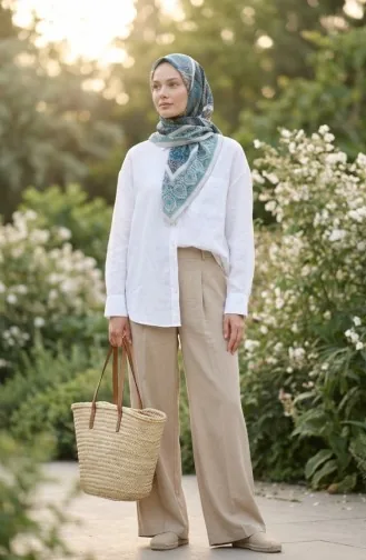 Karaca Baumwollschal Mit Muster 81091-02 Beige Grün 81091-02