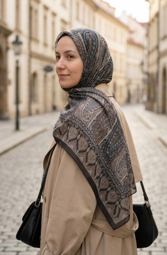 Karaca Katoenen Sjaal Met Patroon 81091-06 Zwartbruin 81091-06