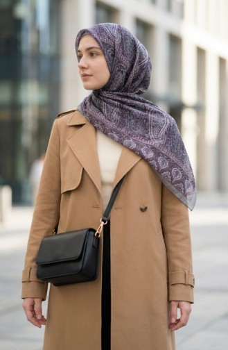 وشاح قطني بنقشة كاراكا 81091-07 رمادي برقوقي 81091-07