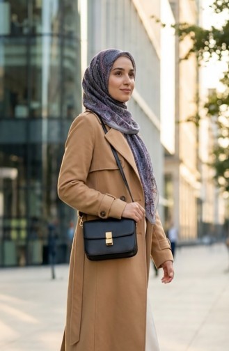 وشاح قطني بنقشة كاراكا 81091-07 رمادي برقوقي 81091-07