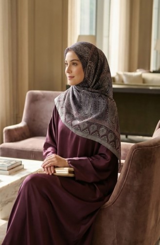 وشاح قطني بنقشة كاراكا 81091-07 رمادي برقوقي 81091-07